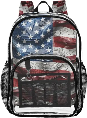 senya Transparent School Bag Curve Wavy National Flag Travel Backpack With Water-Resistant PVC Plastic Clear Bagpack