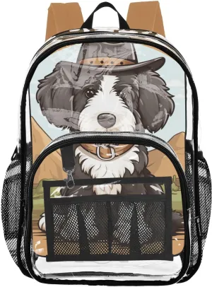 senya Transparent School Bag Dog with Cowboy Hat Travel Backpack With Water-Resistant PVC Plastic Clear Bagpack