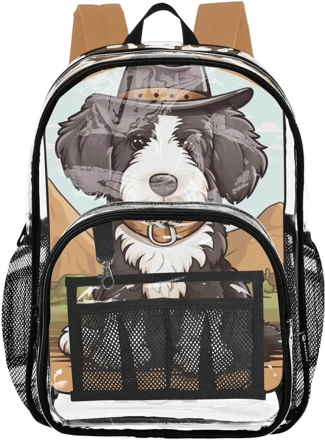 senya Transparent School Bag Dog with Cowboy Hat Travel Backpack With Water-Resistant PVC Plastic Clear Bagpack