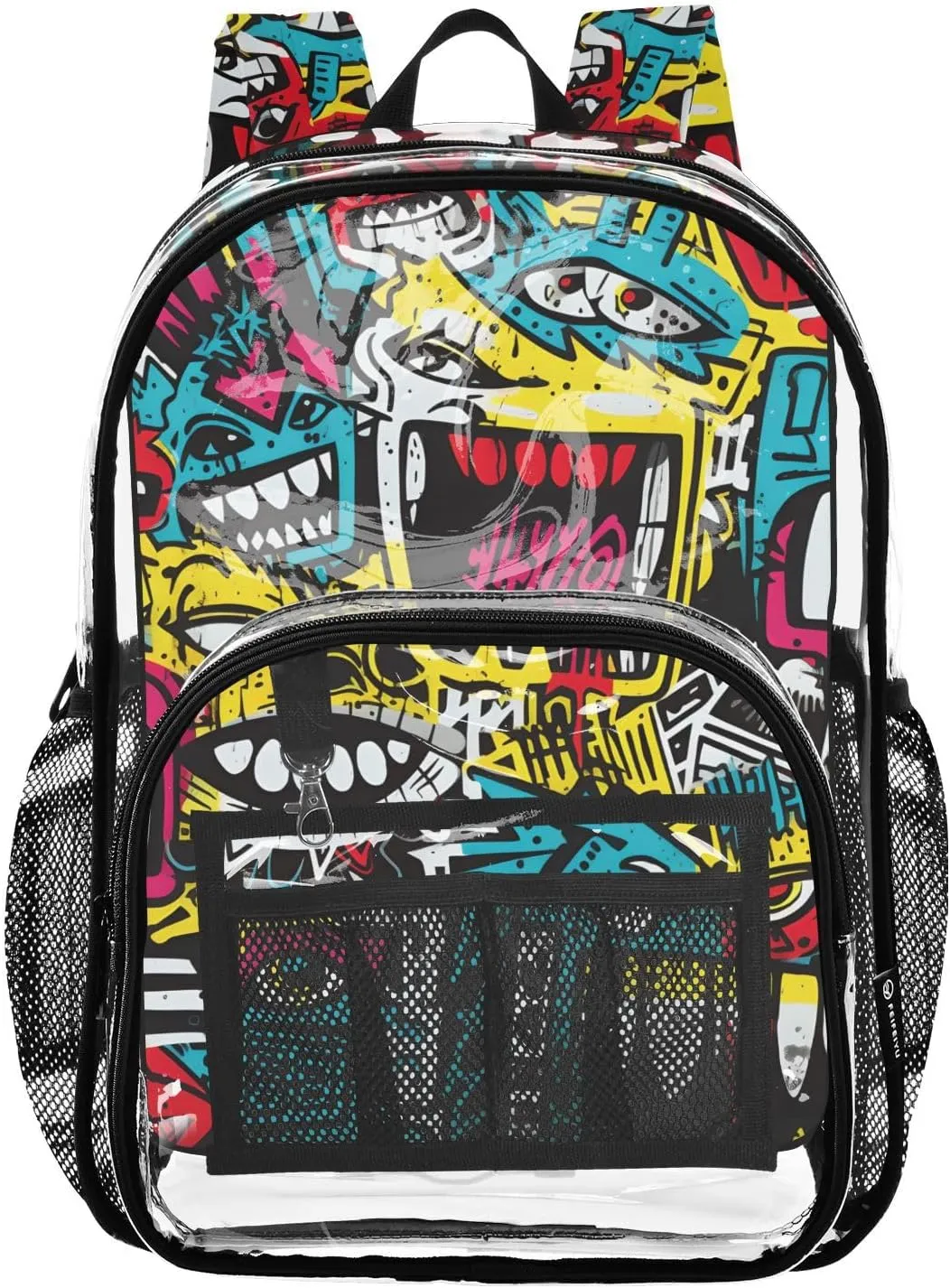 senya Transparent School Bag Doodle Big Mouth Monster Travel Backpack With Water-Resistant PVC Plastic Clear Bagpack