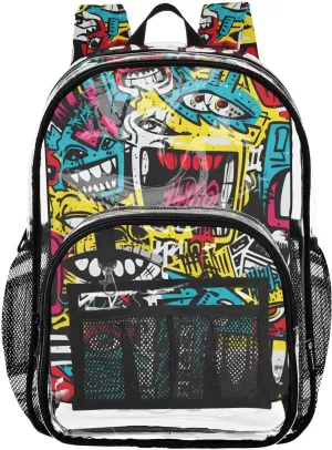 senya Transparent School Bag Doodle Big Mouth Monster Travel Backpack With Water-Resistant PVC Plastic Clear Bagpack