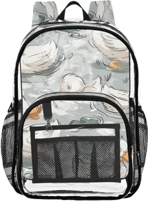senya Transparent School Bag Ducks Playing in Water Travel Backpack With Water-Resistant PVC Plastic Clear Bagpack