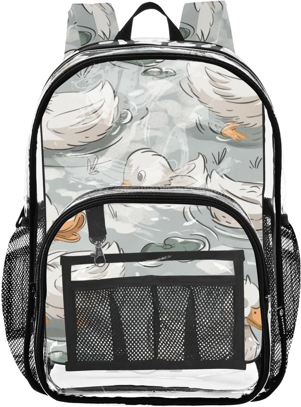 senya Transparent School Bag Ducks Playing in Water Travel Backpack With Water-Resistant PVC Plastic Clear Bagpack
