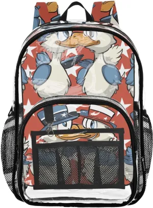 senya Transparent School Bag Ducks Wearing Flag Hat Travel Backpack With Water-Resistant PVC Plastic Clear Bagpack