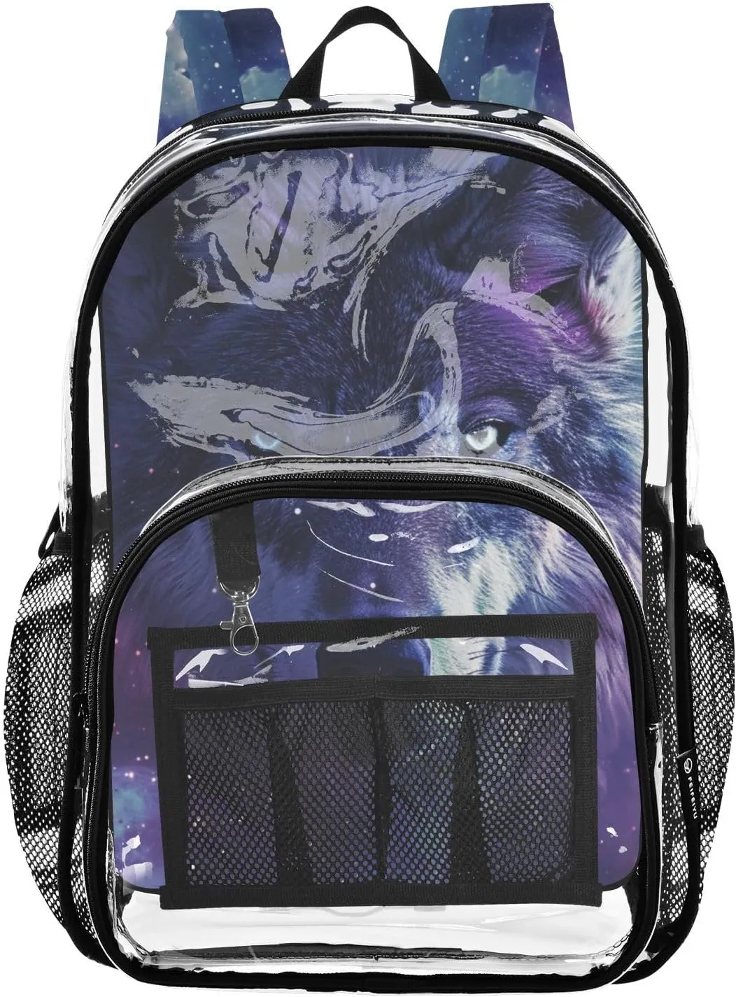 senya Transparent School Bag Evil Wolf Travel Backpack With Water-Resistant PVC Plastic Clear Bagpack