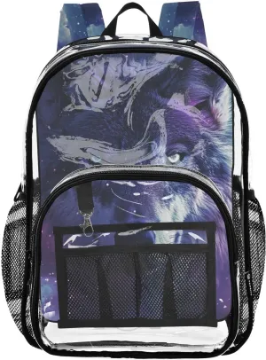 senya Transparent School Bag Evil Wolf Travel Backpack With Water-Resistant PVC Plastic Clear Bagpack