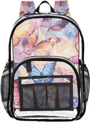 senya Transparent School Bag Fantasy Butterfly Group Travel Backpack With Water-Resistant PVC Plastic Clear Bagpack