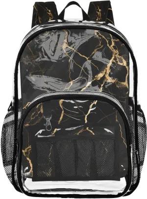 senya Transparent School Bag Gold Crack Black Marble Travel Backpack With Water-Resistant PVC Plastic Clear Bagpack