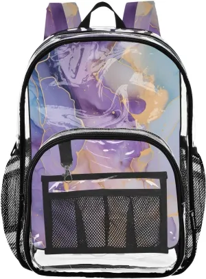 senya Transparent School Bag Gold-purple-blue Marble Travel Backpack With Water-Resistant PVC Plastic Clear Bagpack