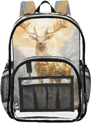 senya Transparent School Bag Golden Deer Hilltop Travel Backpack With Water-Resistant PVC Plastic Clear Bagpack