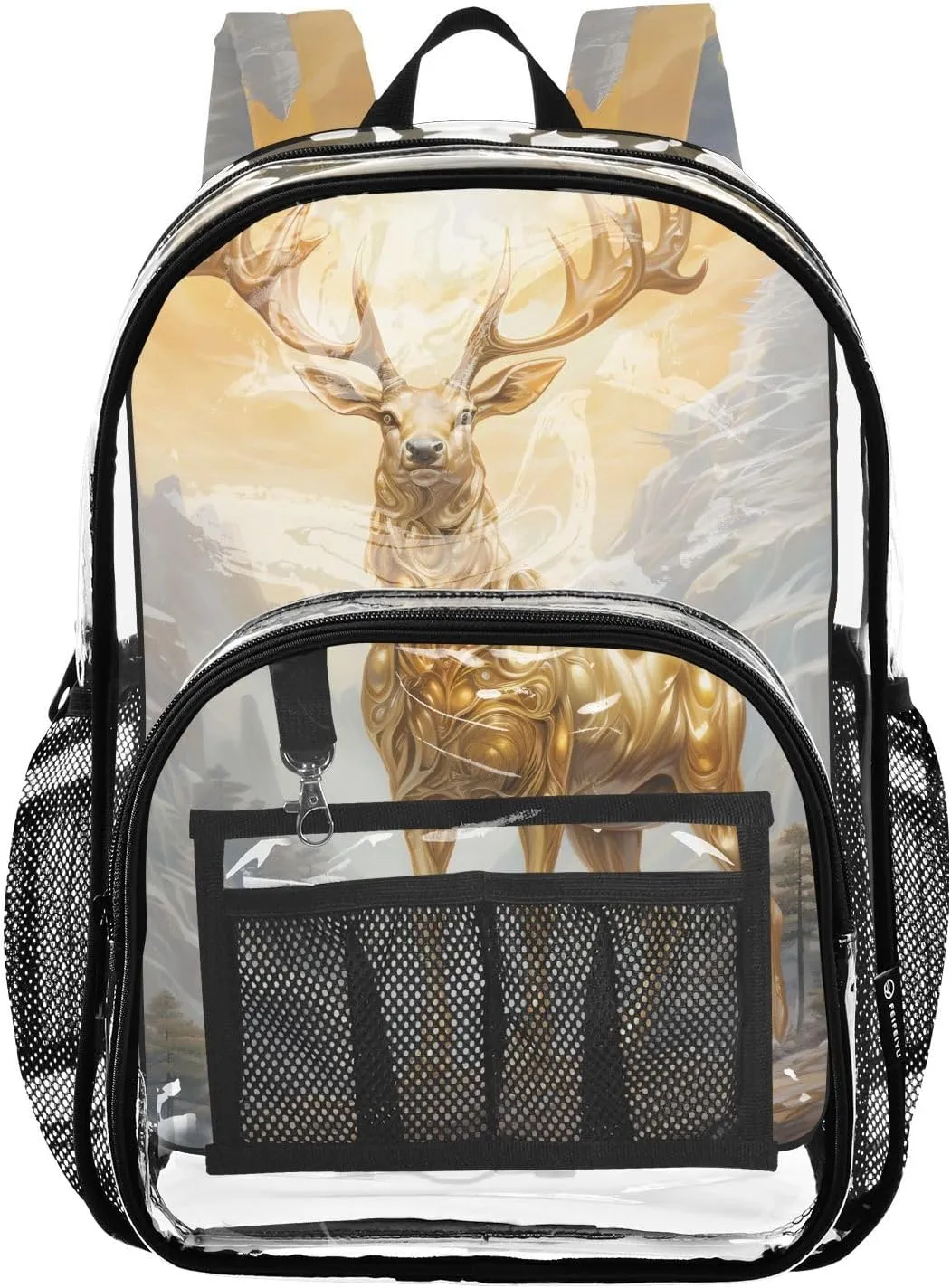 senya Transparent School Bag Golden Deer Hilltop Travel Backpack With Water-Resistant PVC Plastic Clear Bagpack