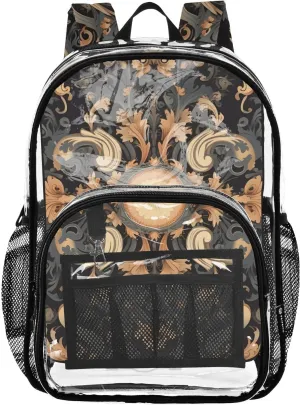 senya Transparent School Bag Golden-orange Flower Vines Travel Backpack With Water-Resistant PVC Plastic Clear Bagpack