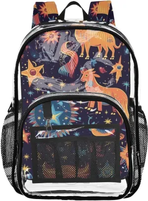 senya Transparent School Bag Gothic Cartoon Stars Horse Travel Backpack With Water-Resistant PVC Plastic Clear Bagpack