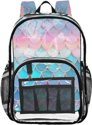 senya Transparent School Bag Gradient Color Fish Scales Travel Backpack With Water-Resistant PVC Plastic Clear Bagpack