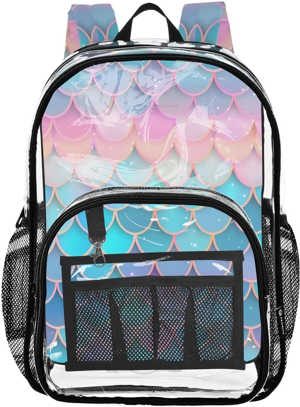 senya Transparent School Bag Gradient Color Fish Scales Travel Backpack With Water-Resistant PVC Plastic Clear Bagpack