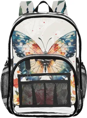 senya Transparent School Bag Ink Butterfly Garden Travel Backpack With Water-Resistant PVC Plastic Clear Bagpack