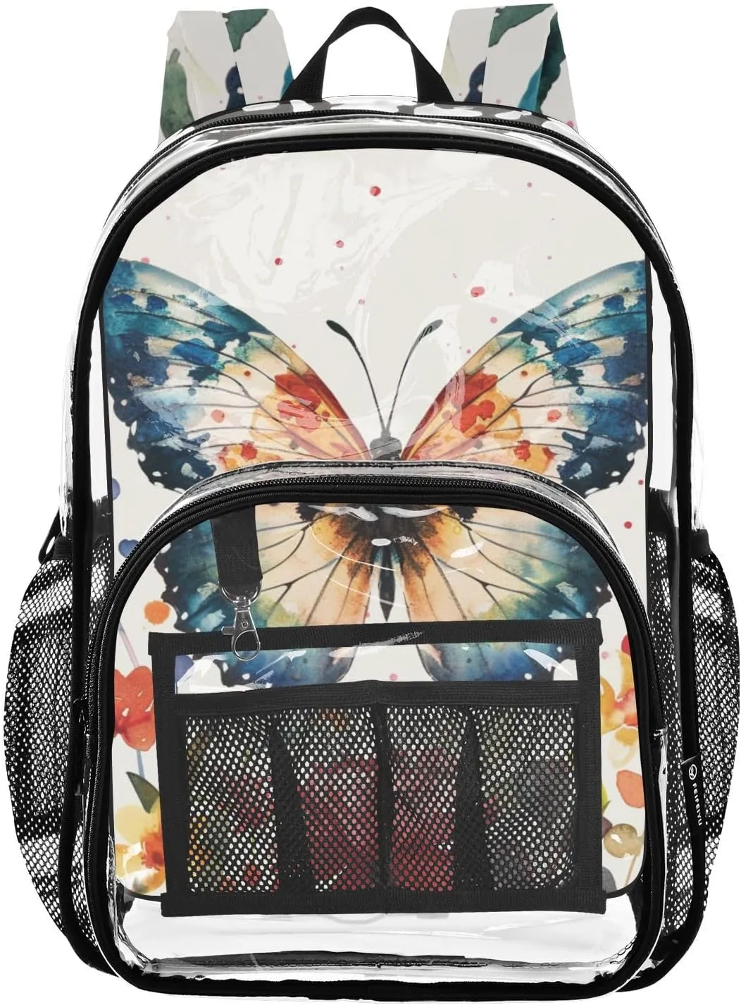 senya Transparent School Bag Ink Butterfly Garden Travel Backpack With Water-Resistant PVC Plastic Clear Bagpack