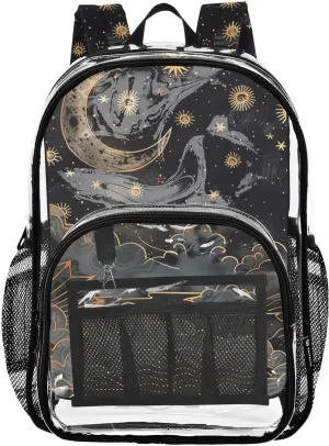 senya Transparent School Bag Lines Clouds Stars Light Travel Backpack With Water-Resistant PVC Plastic Clear Bagpack