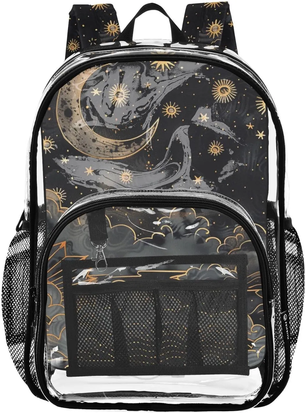 senya Transparent School Bag Lines Clouds Stars Light Travel Backpack With Water-Resistant PVC Plastic Clear Bagpack