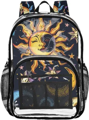 senya Transparent School Bag Mask Sun Colorful Stars Travel Backpack With Water-Resistant PVC Plastic Clear Bagpack