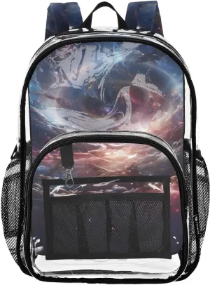 senya Transparent School Bag Milky Way Aperture Clouds Travel Backpack With Water-Resistant PVC Plastic Clear Bagpack