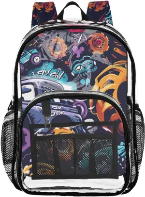 senya Transparent School Bag Monster Trucks Unconstrained Style Travel Backpack With Water-Resistant PVC Plastic Clear Bagpack