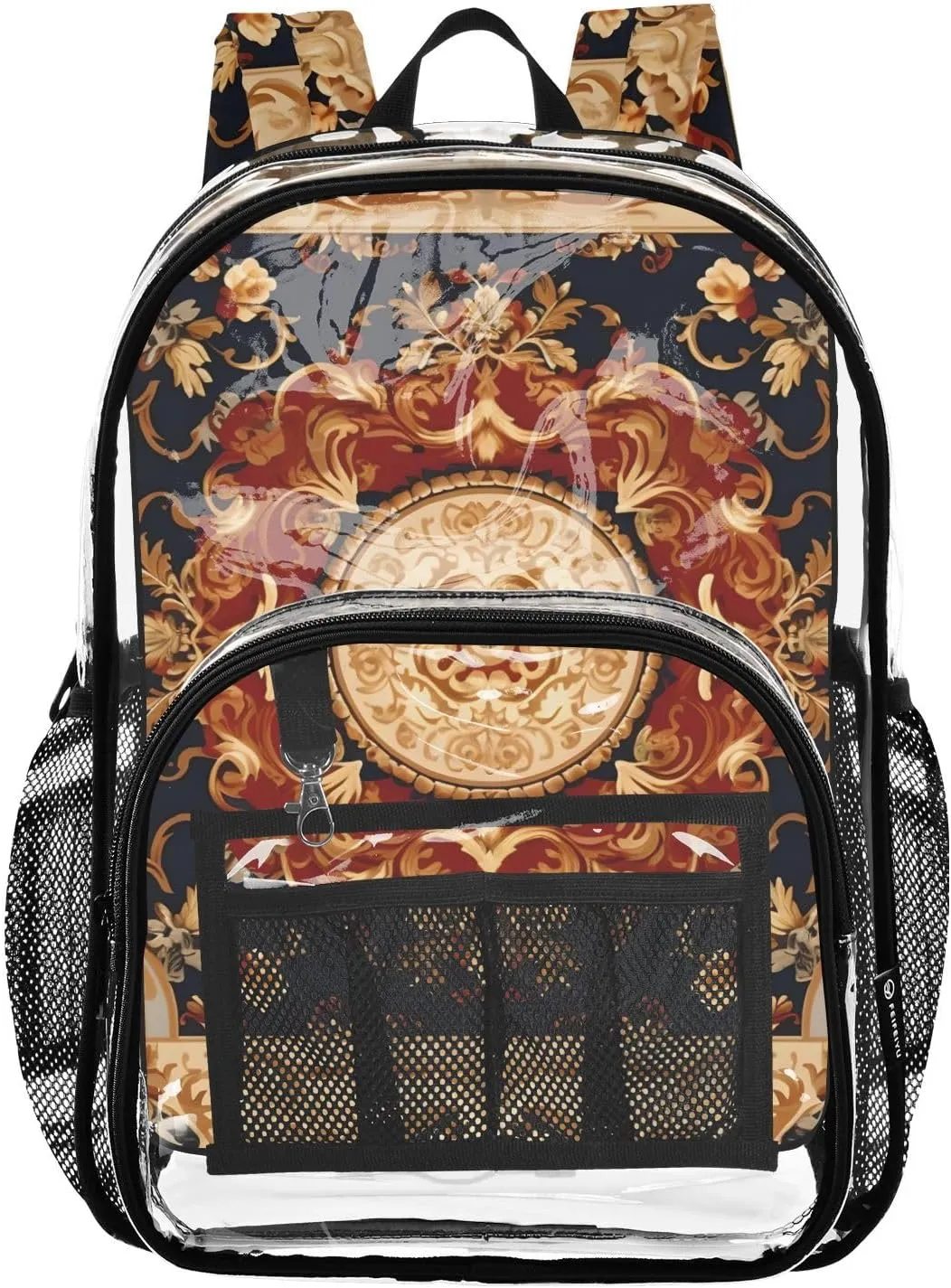 senya Transparent School Bag Noble Red-gold Totem Travel Backpack With Water-Resistant PVC Plastic Clear Bagpack