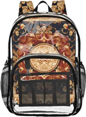 senya Transparent School Bag Noble Red-gold Totem Travel Backpack With Water-Resistant PVC Plastic Clear Bagpack