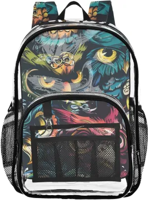 senya Transparent School Bag Owls with Determined Eyes Travel Backpack With Water-Resistant PVC Plastic Clear Bagpack