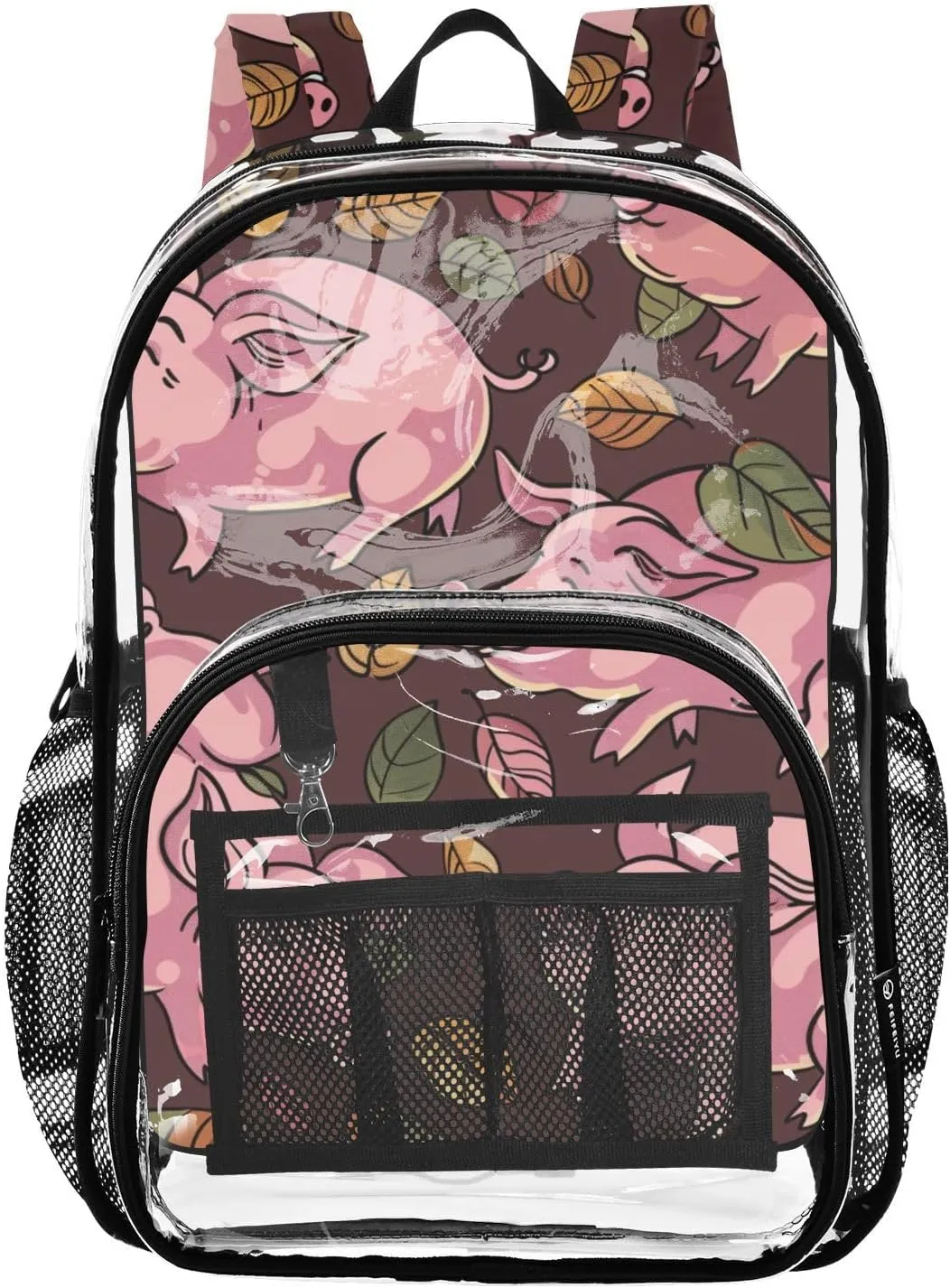 senya Transparent School Bag Pigs Playing with Leaves Travel Backpack With Water-Resistant PVC Plastic Clear Bagpack