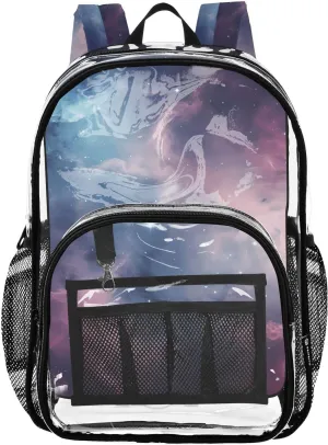 senya Transparent School Bag Pink-blue Starry Sky Travel Backpack With Water-Resistant PVC Plastic Clear Bagpack