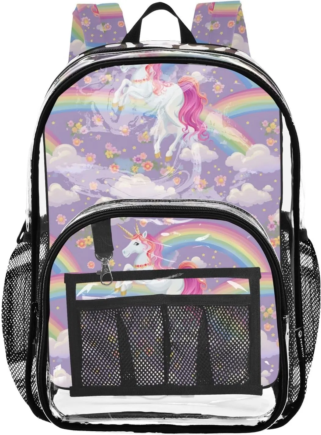senya Transparent School Bag Pink Unicorn Rainbow Bridge Travel Backpack With Water-Resistant PVC Plastic Clear Bagpack