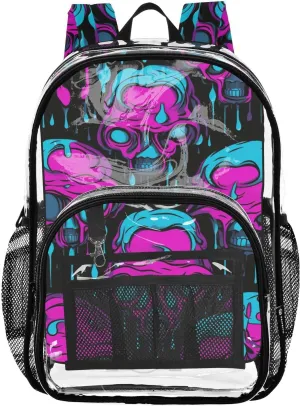 senya Transparent School Bag Purple-blue Cartoon Skulls Travel Backpack With Water-Resistant PVC Plastic Clear Bagpack