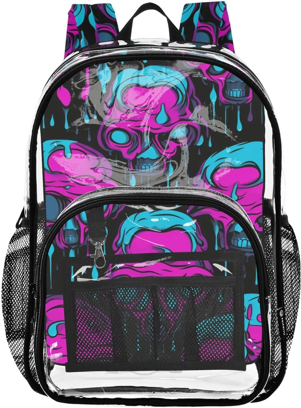 senya Transparent School Bag Purple-blue Cartoon Skulls Travel Backpack With Water-Resistant PVC Plastic Clear Bagpack