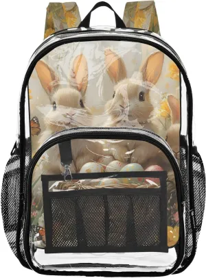 senya Transparent School Bag Rabbits in The Garden Travel Backpack With Water-Resistant PVC Plastic Clear Bagpack