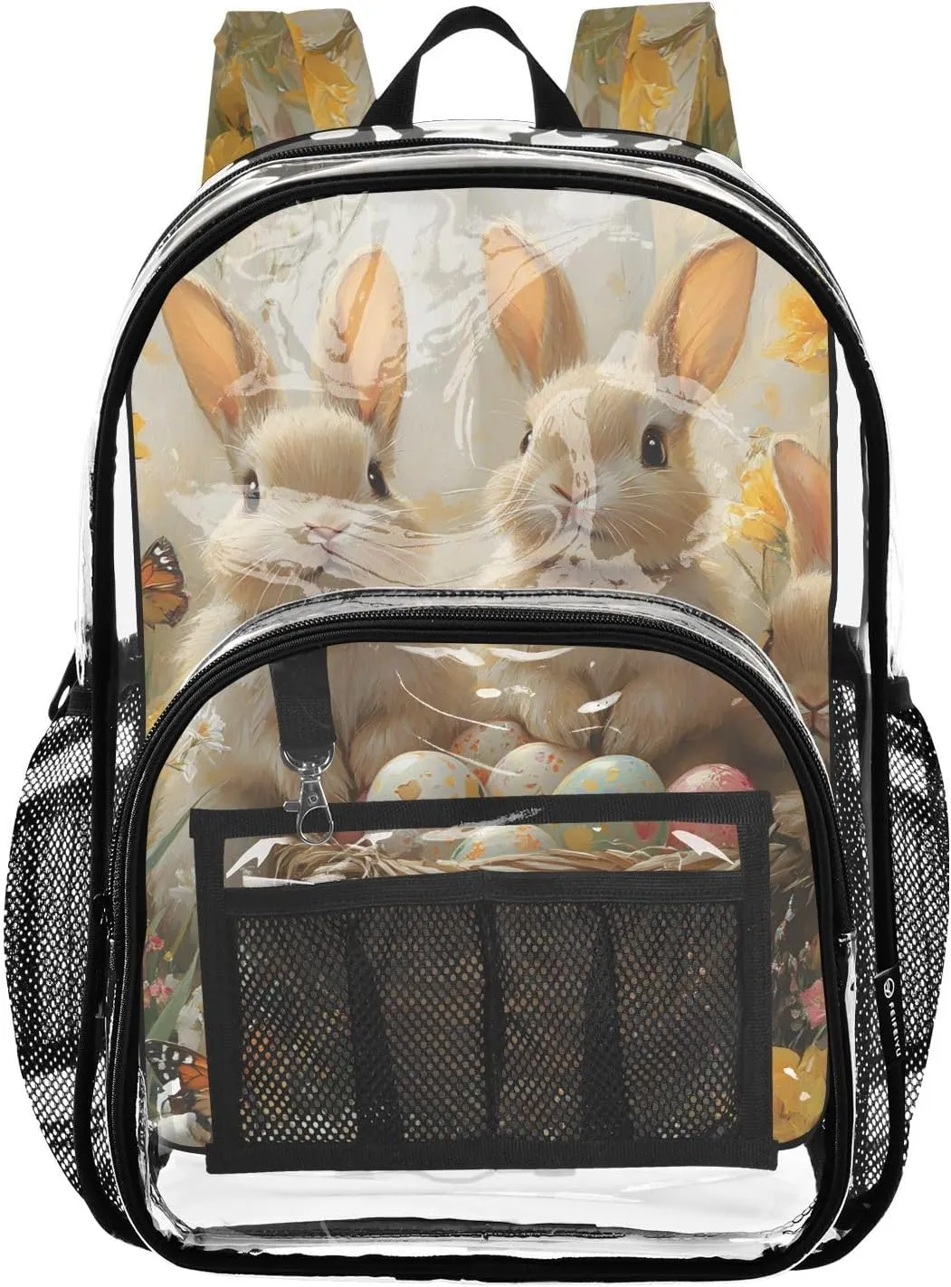 senya Transparent School Bag Rabbits in The Garden Travel Backpack With Water-Resistant PVC Plastic Clear Bagpack