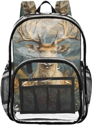 senya Transparent School Bag Reindeer in The Wild Travel Backpack With Water-Resistant PVC Plastic Clear Bagpack
