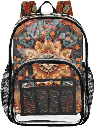 senya Transparent School Bag Retro Flowers Blooming Totem Travel Backpack With Water-Resistant PVC Plastic Clear Bagpack