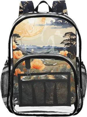 senya Transparent School Bag Scenery Along The Road Travel Backpack With Water-Resistant PVC Plastic Clear Bagpack