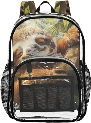 senya Transparent School Bag Sloth Taking A Nap Travel Backpack With Water-Resistant PVC Plastic Clear Bagpack