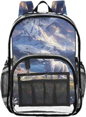 senya Transparent School Bag Snow Mountain Horse Travel Backpack With Water-Resistant PVC Plastic Clear Bagpack