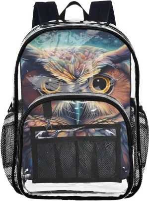senya Transparent School Bag Starry Sky Colorful Owl Travel Backpack With Water-Resistant PVC Plastic Clear Bagpack