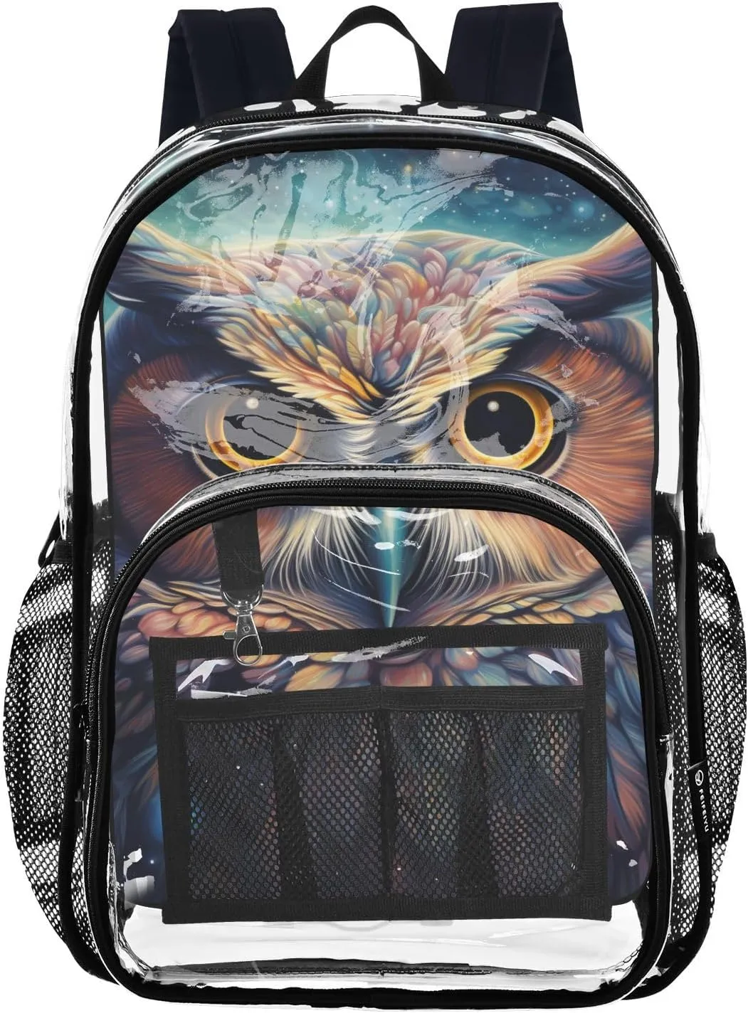 senya Transparent School Bag Starry Sky Colorful Owl Travel Backpack With Water-Resistant PVC Plastic Clear Bagpack