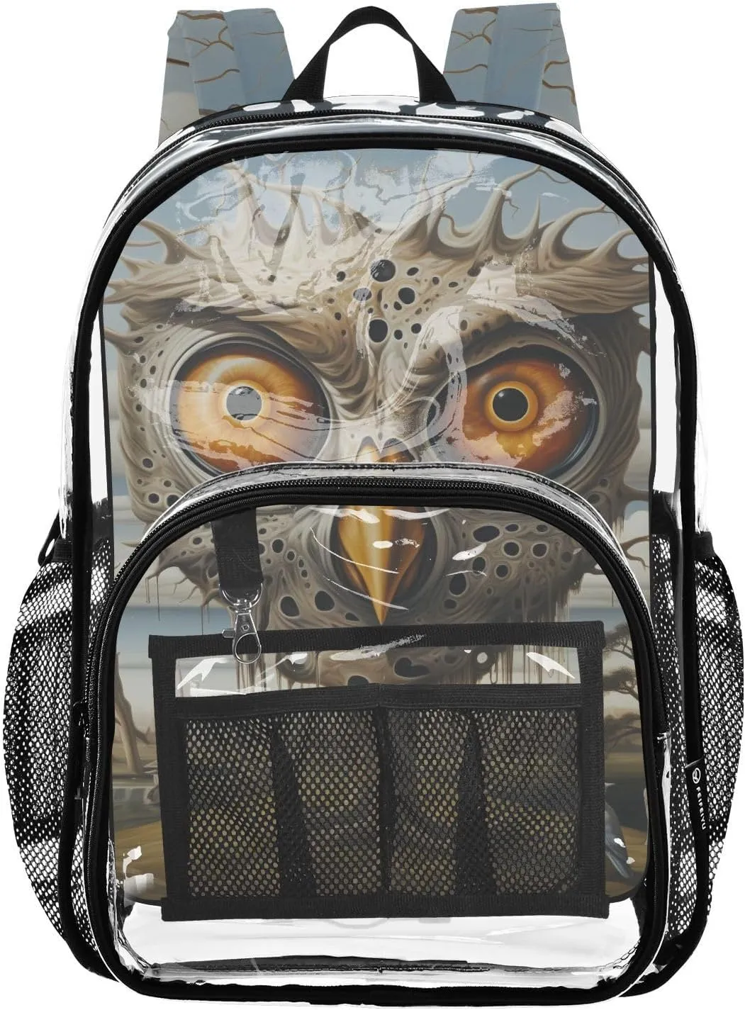 senya Transparent School Bag Surrealism Owl Tree Clocks Travel Backpack With Water-Resistant PVC Plastic Clear Bagpack