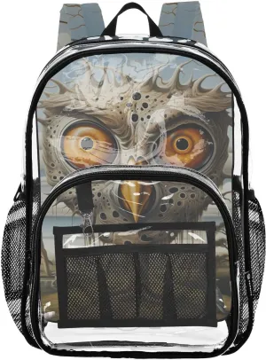 senya Transparent School Bag Surrealism Owl Tree Clocks Travel Backpack With Water-Resistant PVC Plastic Clear Bagpack