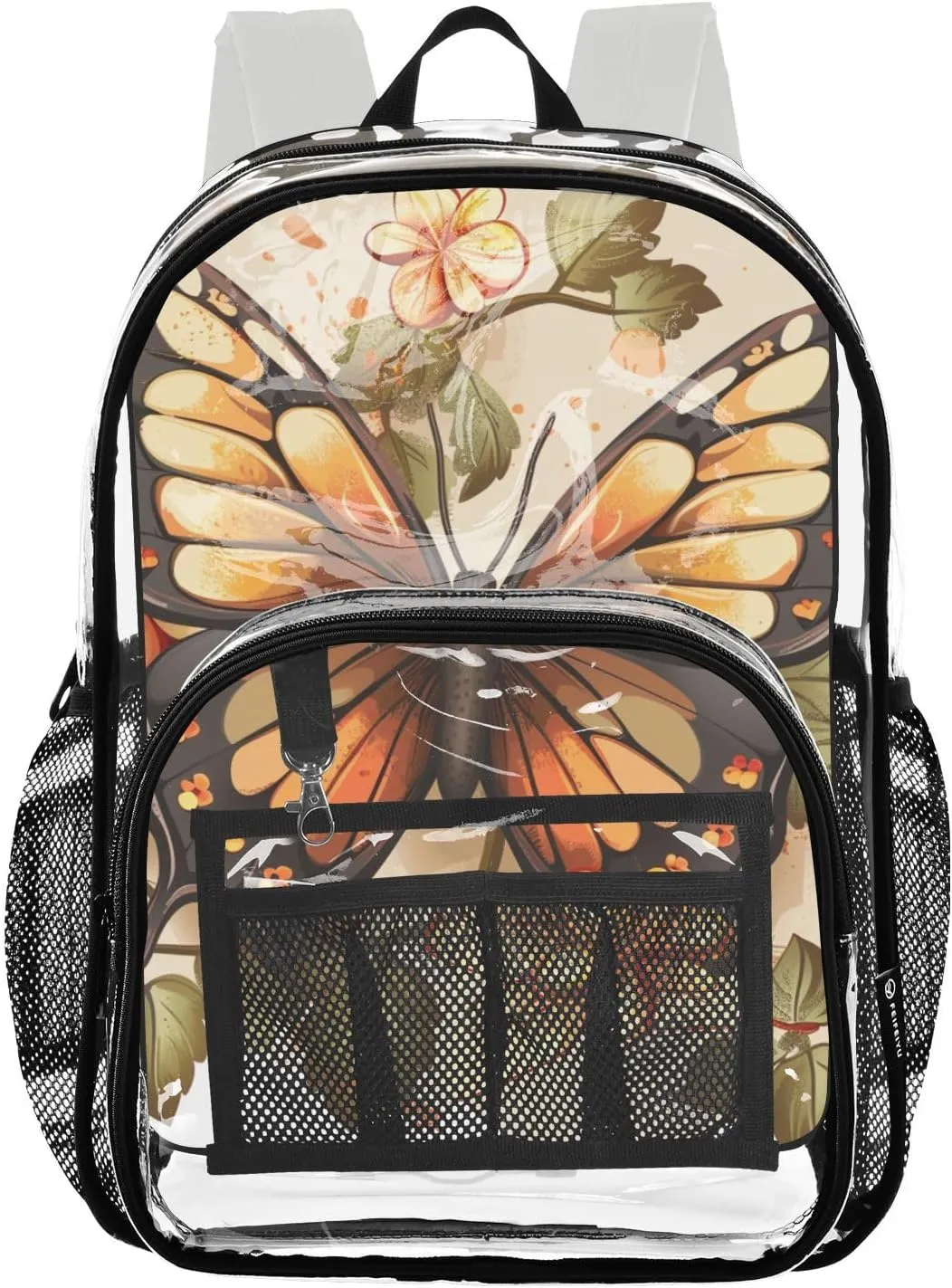 senya Transparent School Bag Tie-dye Flower Butterfly Travel Backpack With Water-Resistant PVC Plastic Clear Bagpack