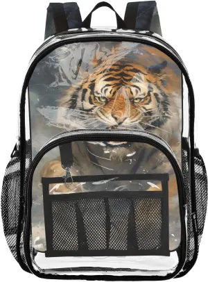senya Transparent School Bag Tiger Bear Down Menacingly Travel Backpack With Water-Resistant PVC Plastic Clear Bagpack