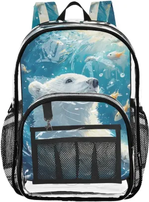 senya Transparent School Bag White Bear Fish Travel Backpack With Water-Resistant PVC Plastic Clear Bagpack