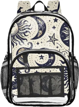 senya Transparent School Bag Witchcraft Sun Moon Dots Travel Backpack With Water-Resistant PVC Plastic Clear Bagpack