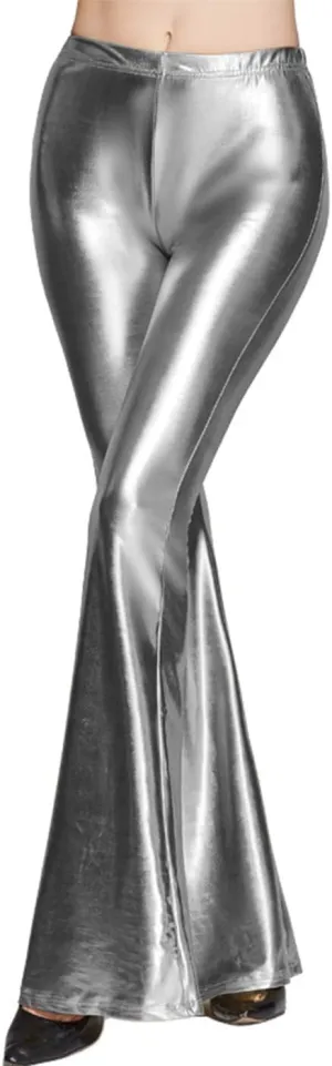 SIAEAMRG Womens Shinny Metallic Sequins High Waist Stretchy Bell Bottom Flared Pants, Wet Look Pants Club Wear